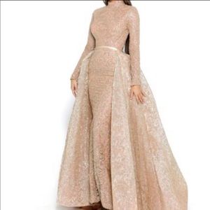 Blush/Gold Modest Evening Gown